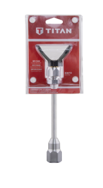 Titan airless 5-inch tip extension for spray guns, packaged and ready for use in painting and coating applications.