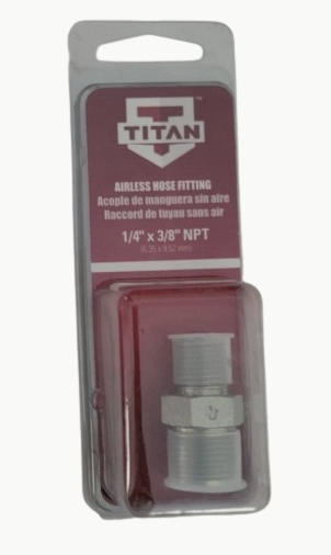 Titan 1/4M x 3/8M Union sprayer accessory, rated for 5000 PSI, designed for high-pressure spraying equipment.