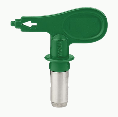Titan high efficiency airless tips for spray guns, showing close-up of the tip design and nozzle details for precise painting.