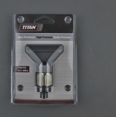Titan TR1 High Pressure Tip Guard for sprayer, protective accessory, shown attached to sprayer nozzle in the image.