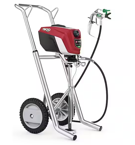 Titan Controlmax 1900 Pro airless paint sprayer cart with pump and spray gun for professional painting projects.