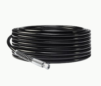 Titan Controlmax 50-foot electric airless sprayer hose with male and female fittings, designed for use with Titan airless paint sprayers.