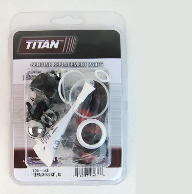 Titan Impact 440/540/640 Repack Kit for sprayer accessories, showing a close-up of the replacement parts and components.