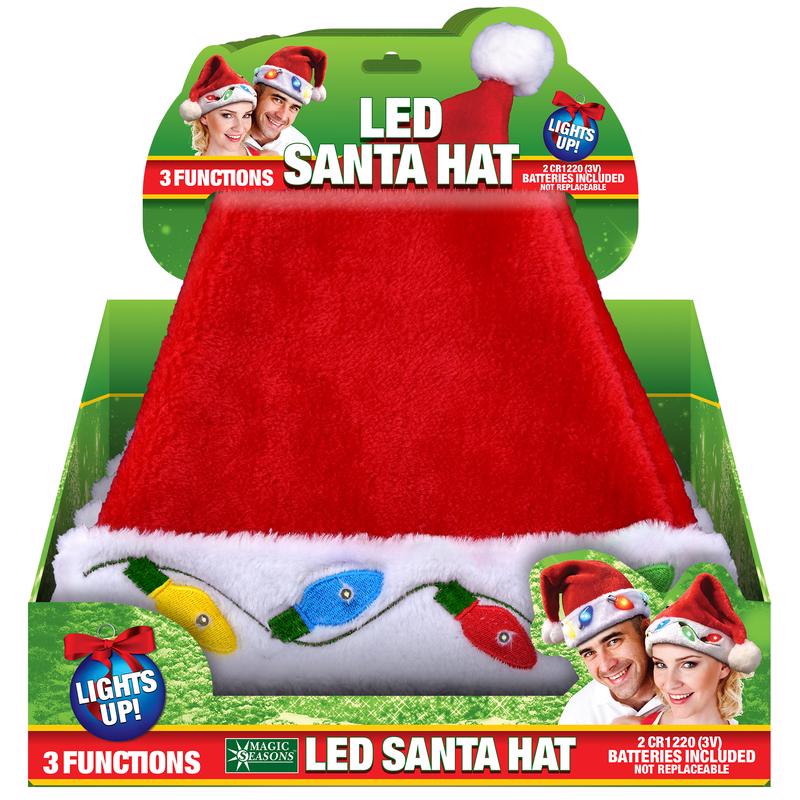 LED SANTA HATS PLUSH 1PC - Pack of 12