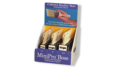 Assortment of Corona Brush Boss 205 paint brushes with various sizes and bristle types for detailed painting tasks.