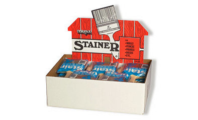 Corona Brush Stain Latex Display 910 paint brush with natural bristles for staining and latex painting projects.