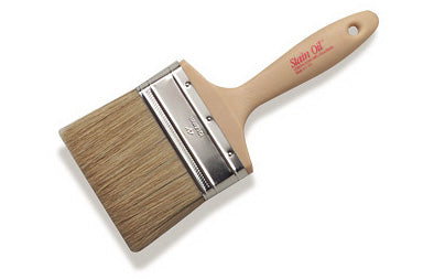 Set of six Corona Brush stain oil paint brushes, 4-inch size, with natural bristles for wood staining and oil painting projects.