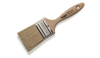 Set of six Corona Brush White Tail 2.5-inch paint brushes with white bristles for detailed painting and finishing projects.
