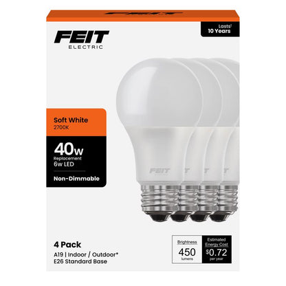 LED A19 E26 40W SW 4PK