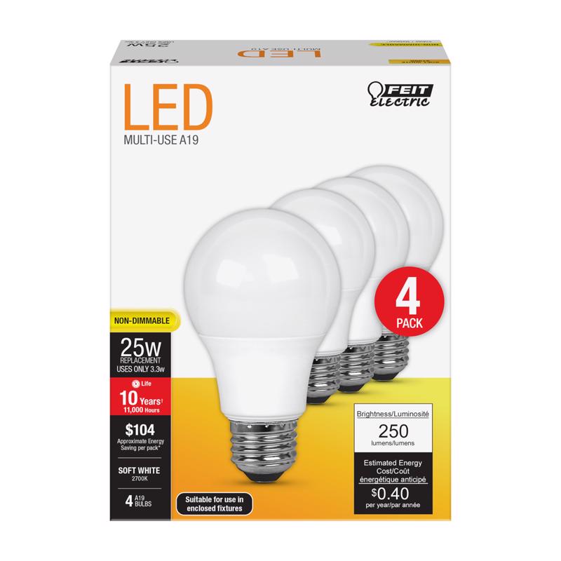 LED A19 E26 SW 25W 4PK