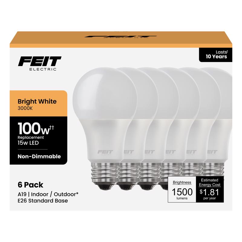 LED A19 E26 WW 15W 6PK