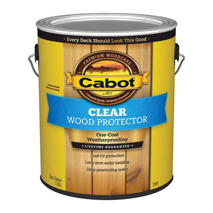 Emery Jensen above ground Cabot CLR WD protective wood stain in 1-gallon bottles, pack of four for outdoor wood protection.