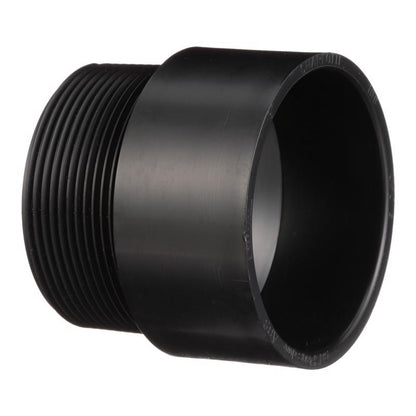 Emery Jensen ABS DWV fitting adapter, 3-inch HXMPT, durable plastic plumbing component for drain, waste, and vent systems.
