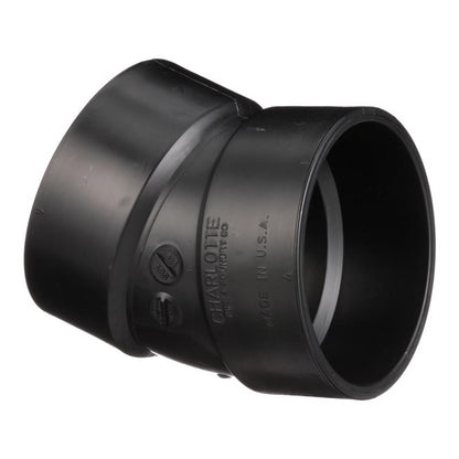 ABS DWV elbow fitting, 1/16 inch size, 4-inch height, from Emery Jensen, used for drain, waste, and vent plumbing systems.