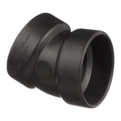 Emery Jensen 2-inch ABS DWV elbow fitting, 22-degree angle, for durable drain, waste, and vent pipe installation.