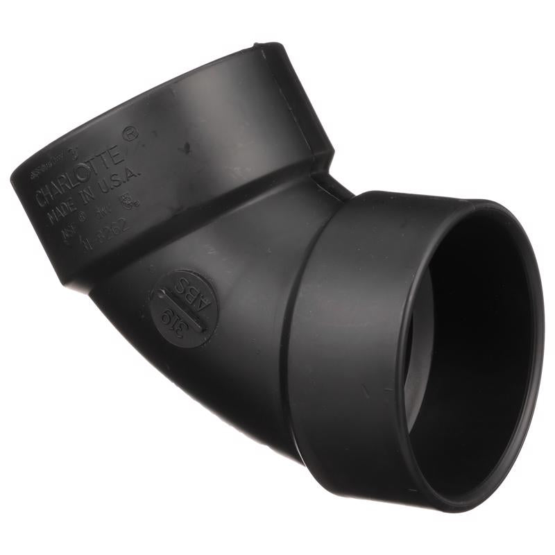 Emery Jensen 3-inch ABS DWV elbow fitting for drain, waste, and vent plumbing, with 60-degree bend and HXH connection