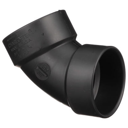 Emery Jensen 3-inch ABS DWV elbow fitting for drain, waste, and vent plumbing, with 60-degree bend and HXH connection