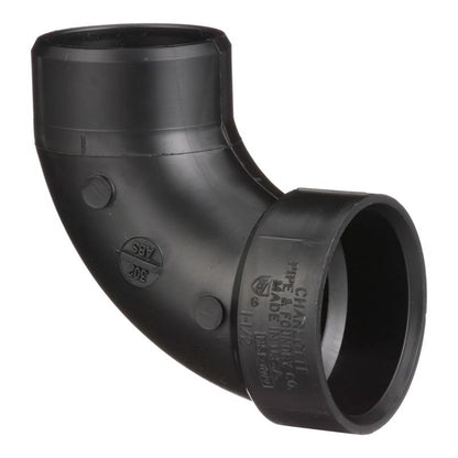 Emery Jensen 1.5-inch ABS DWV elbow fitting with 90-degree angle and hub spigot connection for drainage systems.