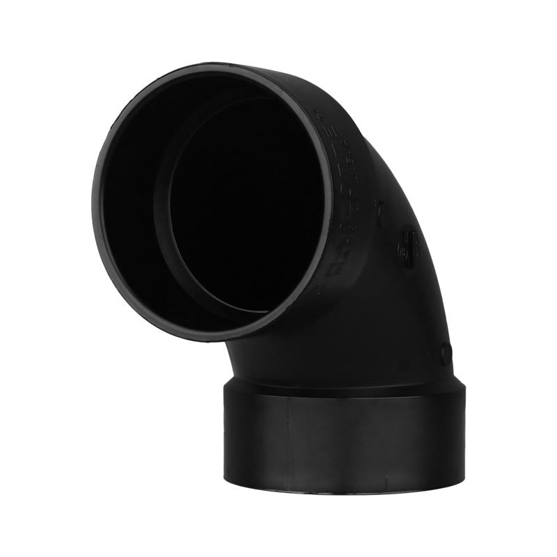 ABS DWV elbow 90-degree fitting, 4-inch size, Emery Jensen brand, used for plumbing and drainage systems.