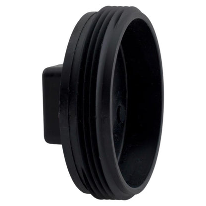 Universal 3-inch ABS DWV plug clean out fitting by Emery Jensen, showing the sturdy plastic fitting with threaded opening.