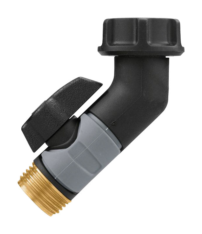 Emery Jensen 3/4-inch gooseneck with shutoff valve, plumbing accessory for flexible water flow control.
