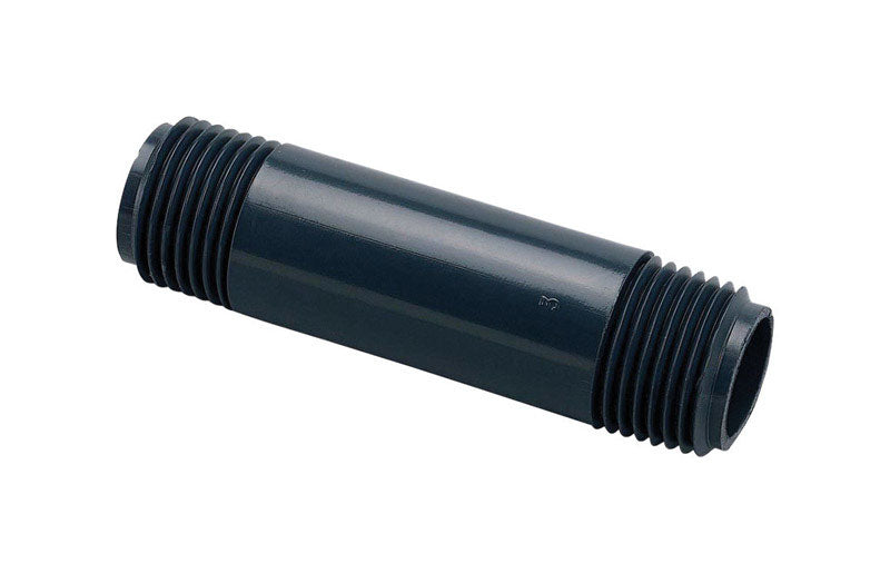 Emery Jensen PVC RISR 1/2 MNPT fitting, 6-inch length, used as plumbing accessory for irrigation or fluid transfer systems.
