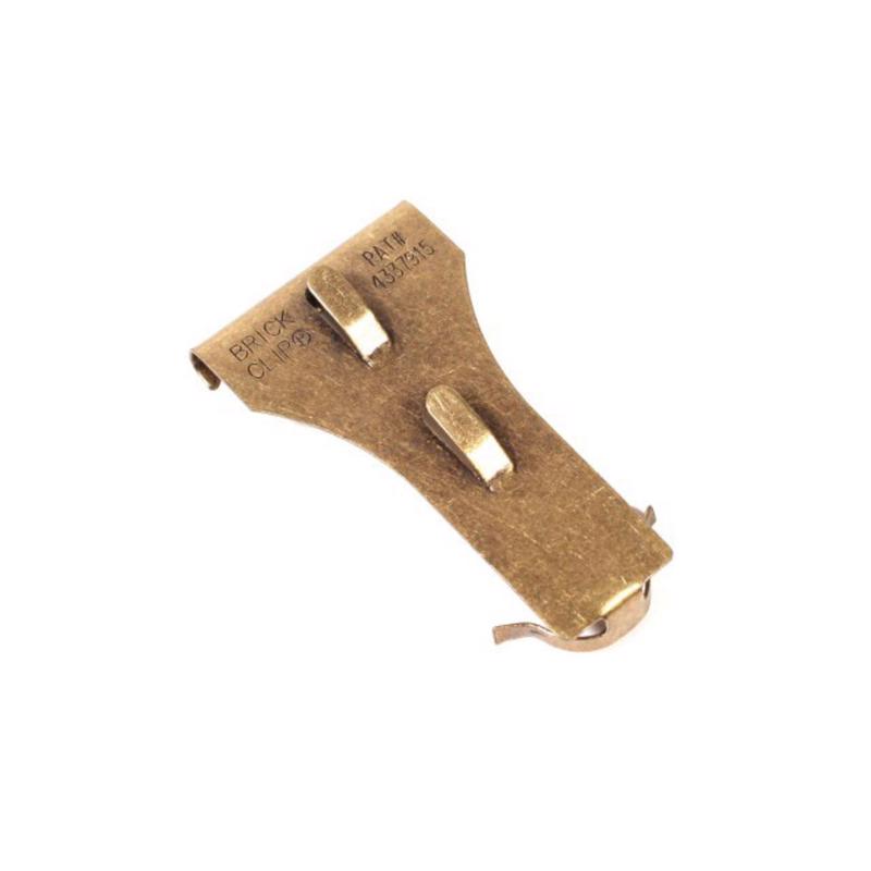 Pair of Emery Jensen metal brick clips, durable holders used for securing or testing bricks in construction projects.