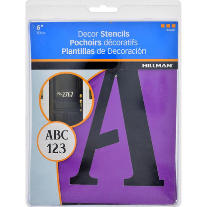 Emery Jensen address stencil set, SRIF 6-inch, 38-piece stencil kit for labeling and craft projects, featuring various number and letter designs.