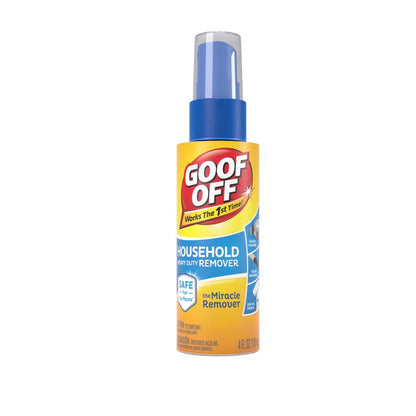 Emery Jensen GOOF OFF HD REMOVR 4oz adhesive remover bottle with label and cap on a plain background.