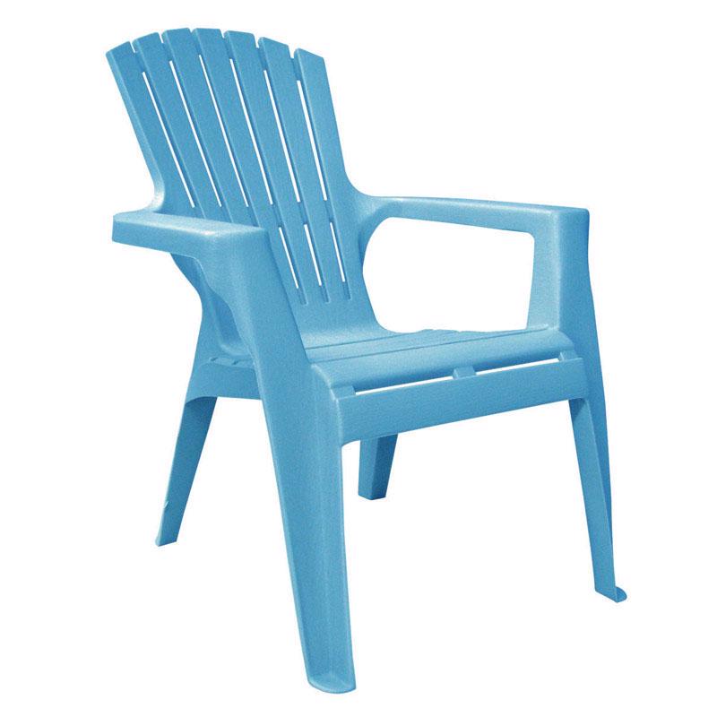 Blue kid's Adirondack chair by Emery Jensen, featuring a classic slatted design perfect for outdoor use