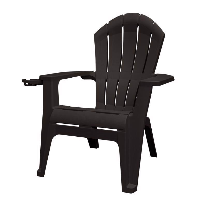 Black Emery Jensen Adirondack chair with wide armrests and slatted backrest, designed for outdoor relaxation.