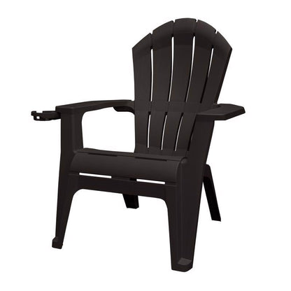 Black Emery Jensen Adirondack chair with wide armrests and slatted backrest, designed for outdoor relaxation.