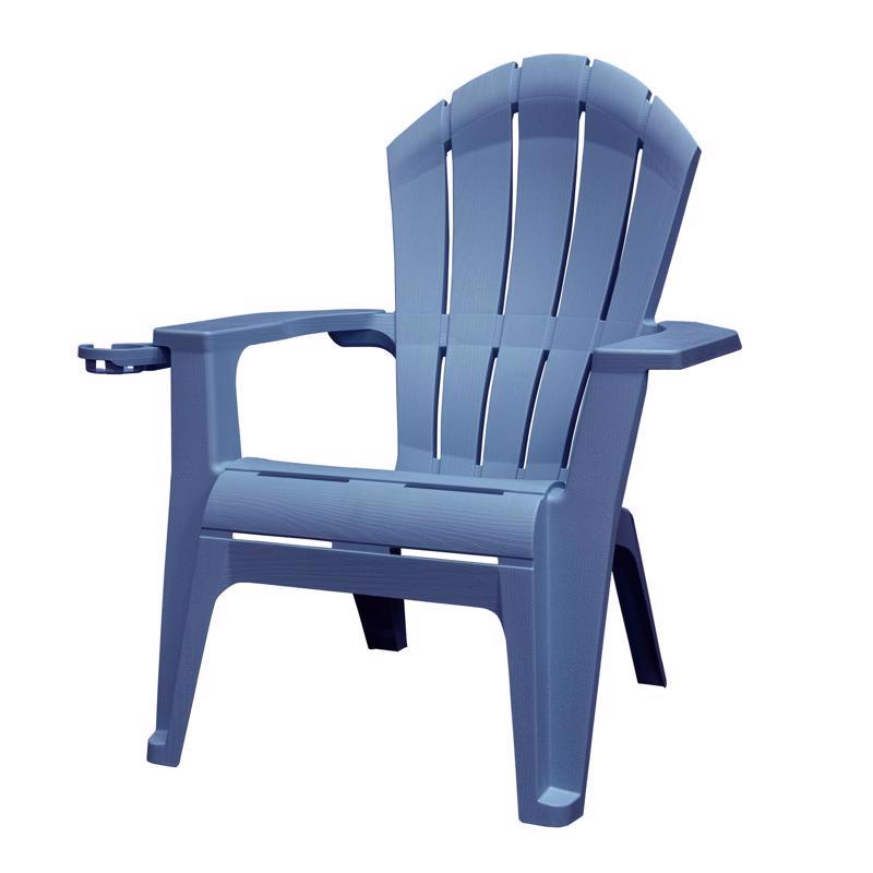 Emery Jensen Adirondack chair in blue with wide armrests and slatted backrest, outdoor patio furniture for relaxation.