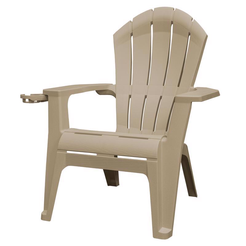 Emery Jensen Adirondack chair in rustic brown wood with wide armrests and slatted back for outdoor relaxation.