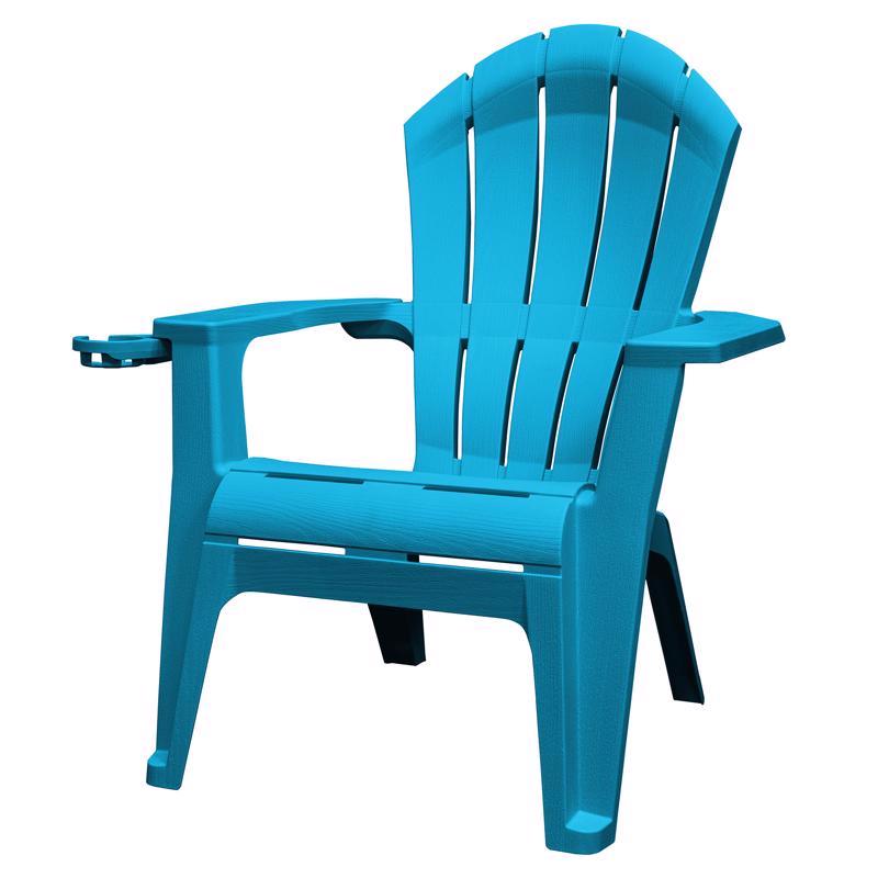 Blue Emery Jensen Adirondack chair with slatted back and armrests, ideal for outdoor relaxation.