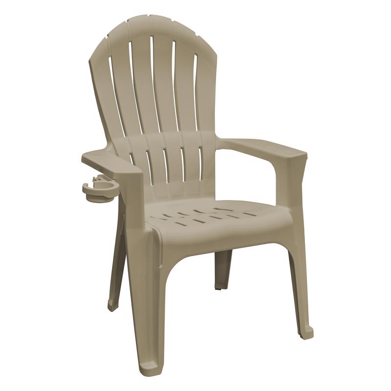 Emery Jensen Adirondack chair in a natural wood finish, featuring wide armrests and a classic slatted design for outdoor relaxation.