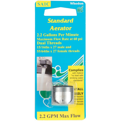 Emery Jensen aerator STD 2.2 GPM for faucets, showing the metal aerator with threaded end and water flow openings.
