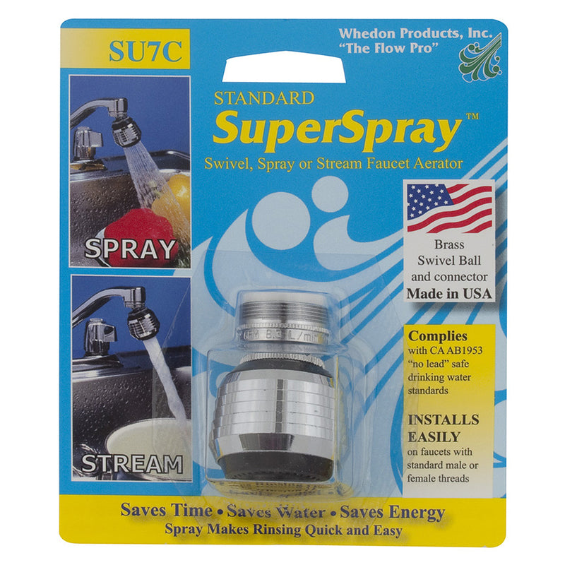 Emery Jensen SuperSpray aerator with chrome finish, designed for faucets to improve water flow and reduce splashing.
