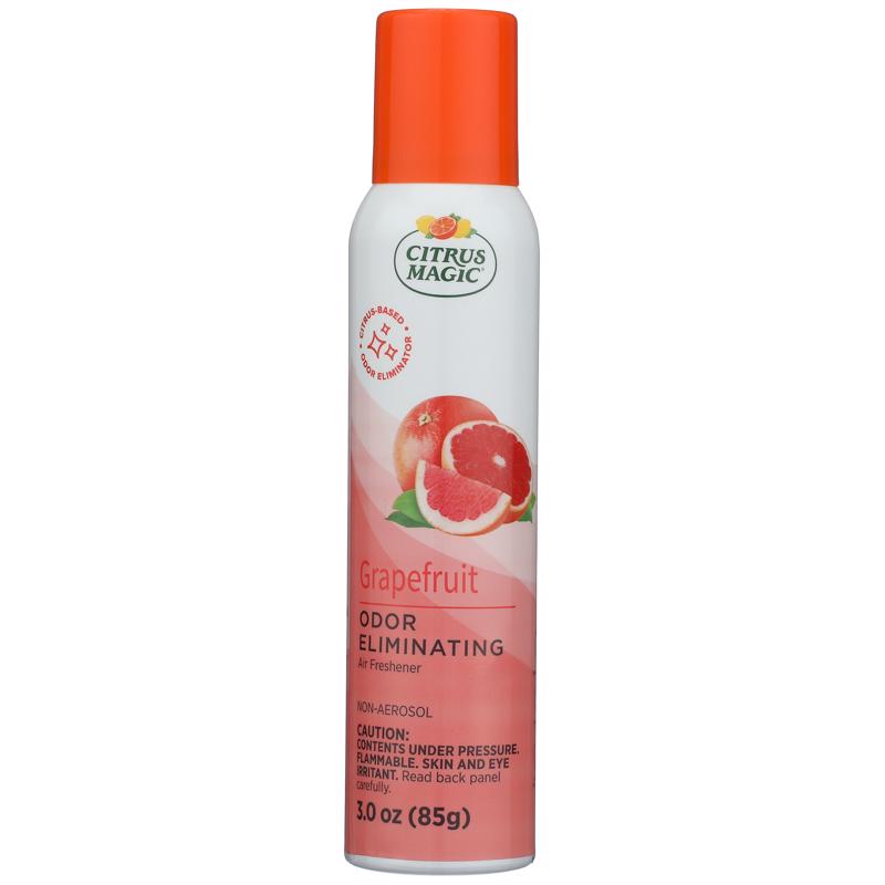 Emery Jensen aerosol air freshener spray with grapefruit scent, compact container for freshening indoor spaces.