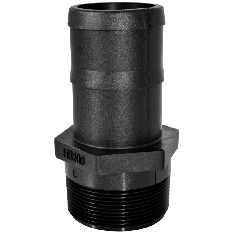 Emery Jensen AG sprayer fitting adapter MPTXBarb, 2-inch diameter, used for connecting hoses in agricultural sprayer systems.
