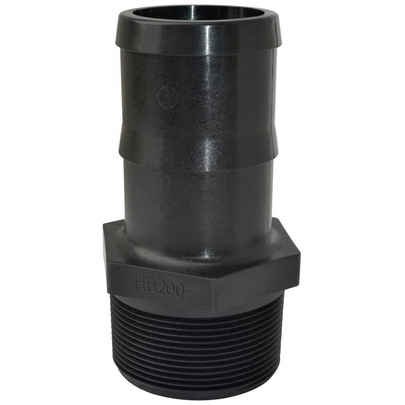 Black 1-inch straight adapter for AG sprayer fittings by Emery Jensen, durable and designed for secure connections.