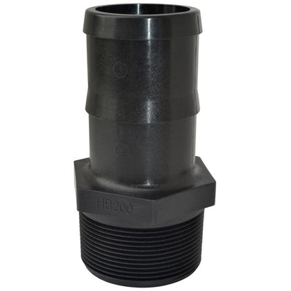 Black 1-inch straight adapter for AG sprayer fittings by Emery Jensen, durable and designed for secure connections.