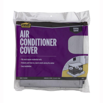 Emery Jensen air conditioner cover in square shape, 34x34x30 inches, protects outdoor AC units from weather and debris.