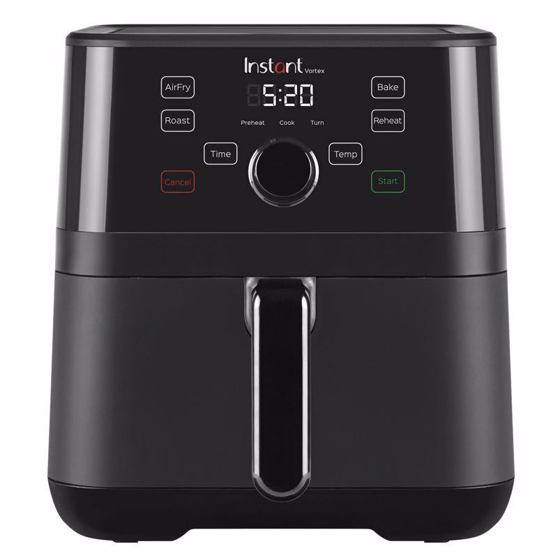 Emery Jensen black 5.7qt air fryer with digital controls and non-stick basket, perfect for healthy cooking.