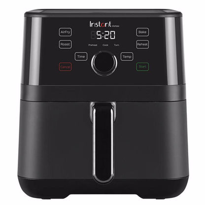 Emery Jensen black 5.7qt air fryer with digital controls and non-stick basket, perfect for healthy cooking.