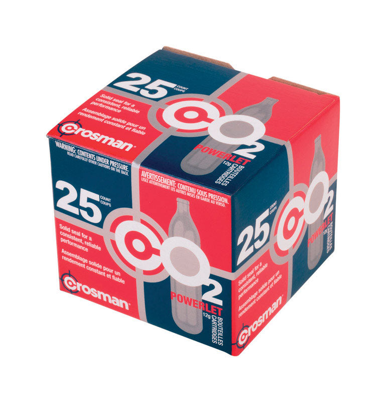Emery Jensen 12g CO2 cartridges for air guns, 25-pack of gas cartridges for air gun accessories.