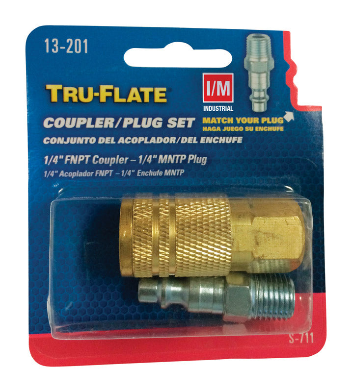 Emery Jensen 1/4-inch air hose and compressor coupler and plug set for connecting air tools and compressors.