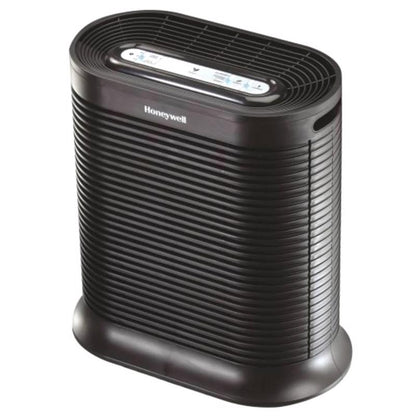 Emery Jensen air purifier with HEPA filter, designed for 310 sq ft spaces, featuring a sleek white design and control panel.