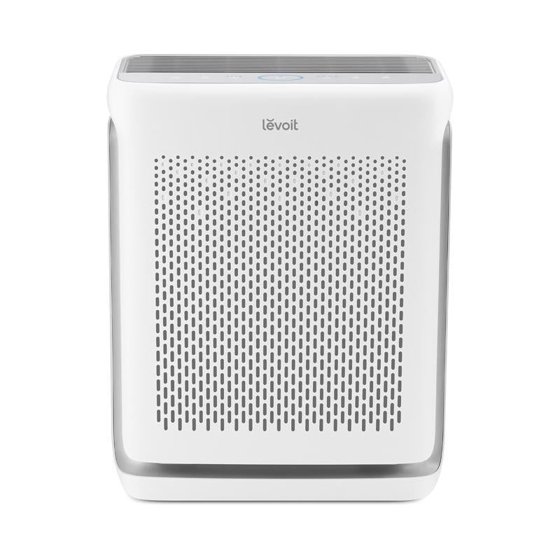 Emery Jensen air purifier in white, designed for 380 sq ft spaces, with sleek modern appearance and air filter components visible.
