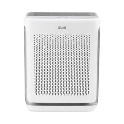 Emery Jensen air purifier in white, designed for 380 sq ft spaces, with sleek modern appearance and air filter components visible.